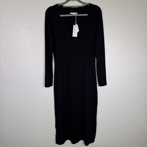 TravisMathew Dresses & Skirts - Travis Mathew Cloud Rib Retreat Dress Womens Large Black Rib Knit Midi NEW